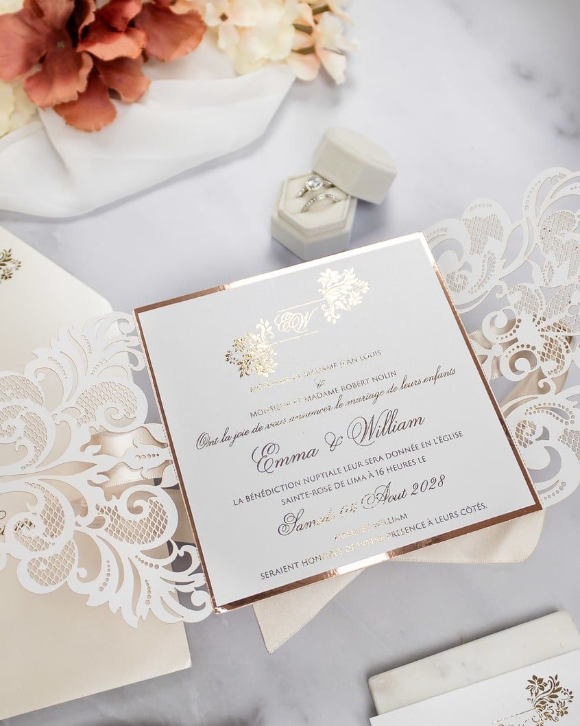 "Cassy" - Faire-part de mariage laser cut élégant et romantique avec dorure or - Wedding stationery - Création Luxe Carterie Studio