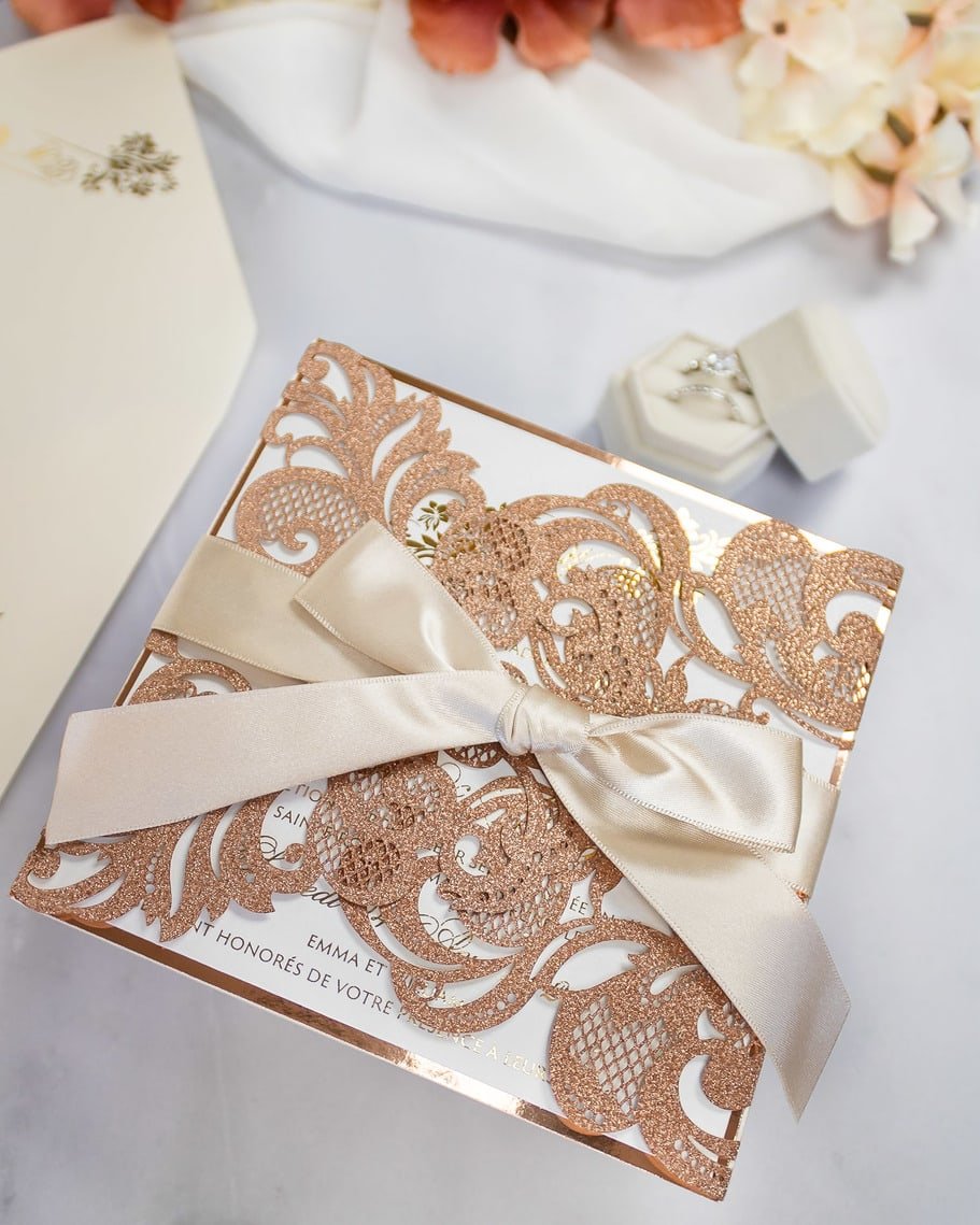 "Cassy" - Faire-part de mariage laser cut élégant et romantique avec dorure or - Wedding stationery - Création Luxe Carterie Studio
