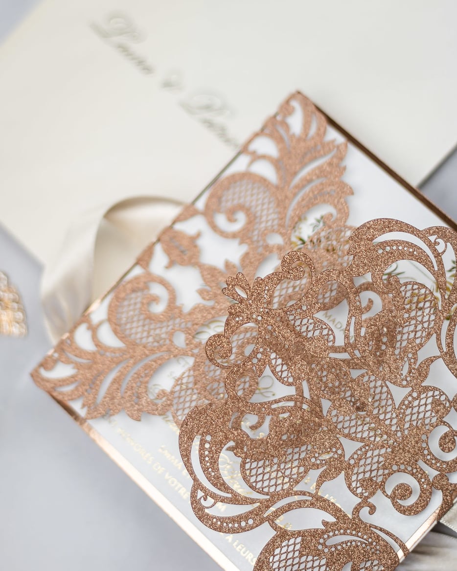 "Cassy" - Faire-part de mariage laser cut élégant et romantique avec dorure or - Wedding stationery - Création Luxe Carterie Studio