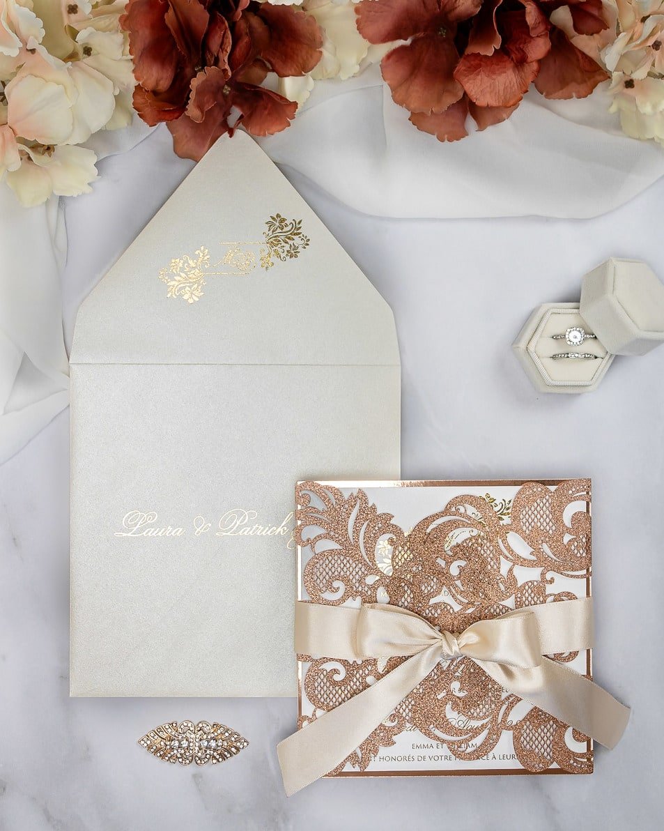 "Cassy" - Faire-part de mariage laser cut élégant et romantique avec dorure or - Wedding stationery - Création Luxe Carterie Studio