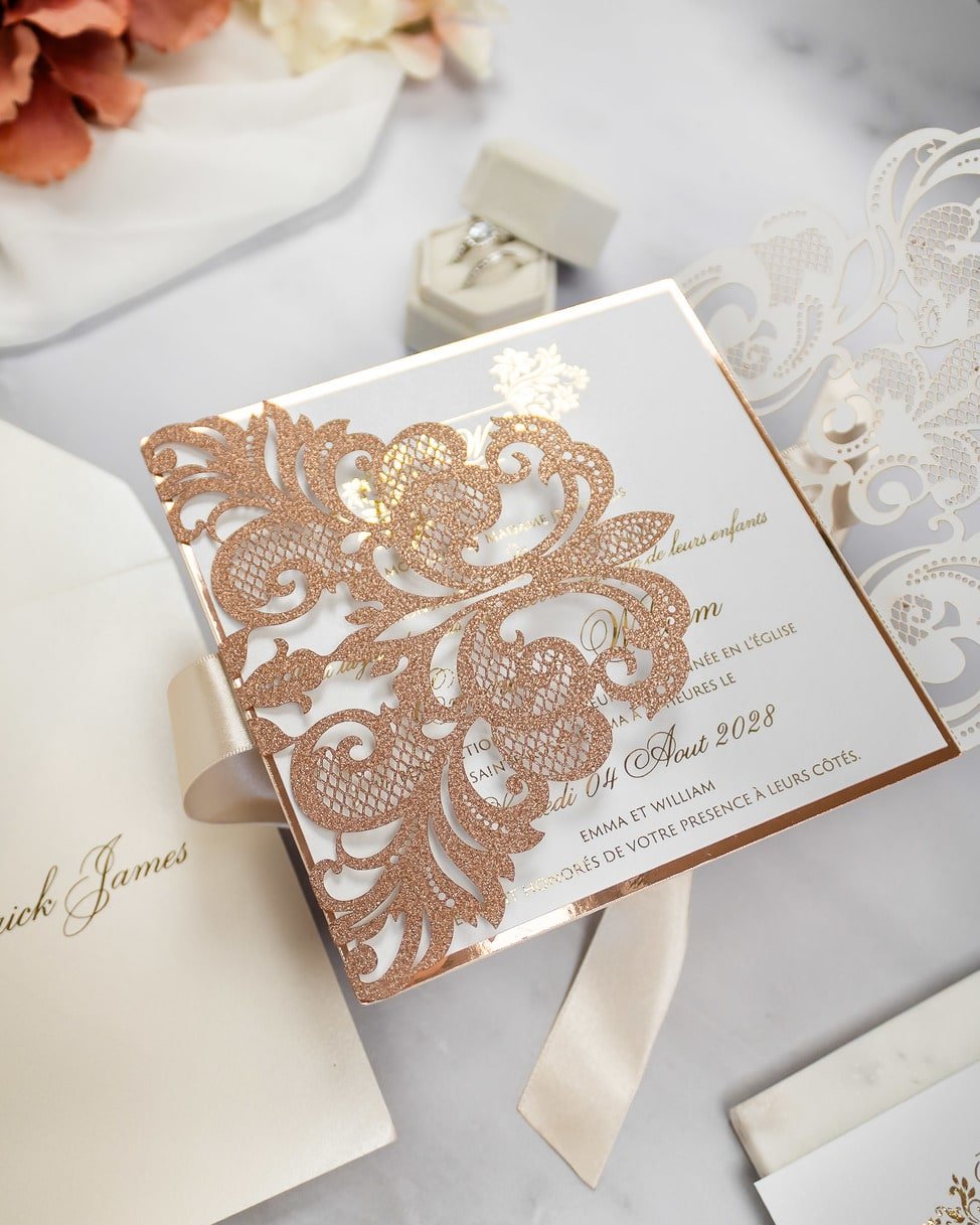 "Cassy" - Faire-part de mariage laser cut élégant et romantique avec dorure or - Wedding stationery - Création Luxe Carterie Studio