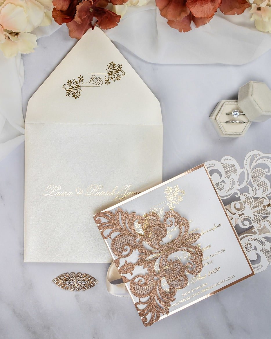 "Cassy" - Faire-part de mariage laser cut élégant et romantique avec dorure or - Wedding stationery - Création Luxe Carterie Studio