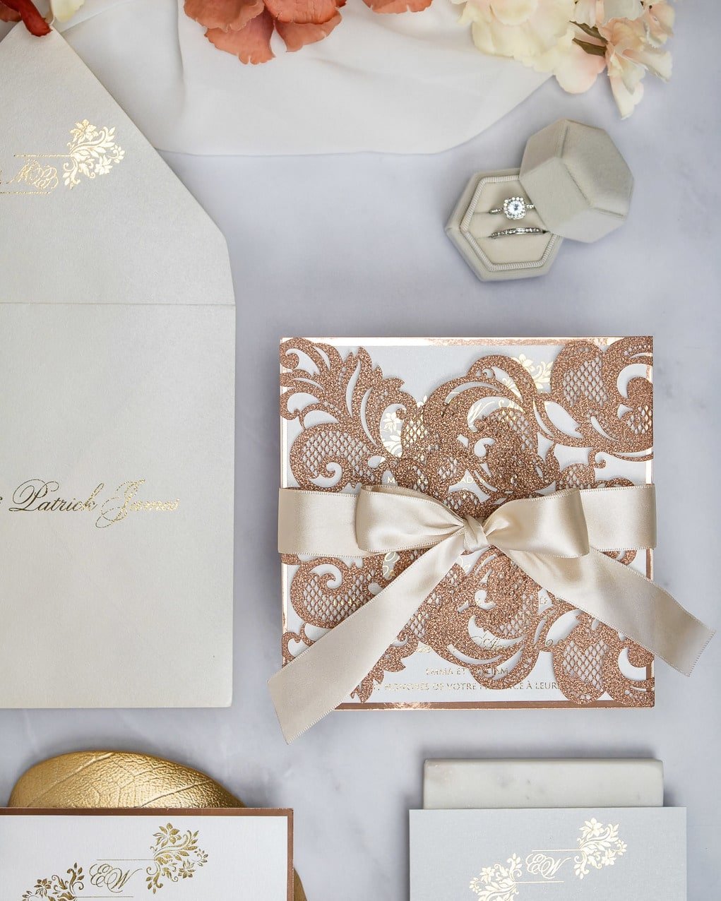 "Cassy" - Faire-part de mariage laser cut élégant et romantique avec dorure or - Wedding stationery - Création Luxe Carterie Studio