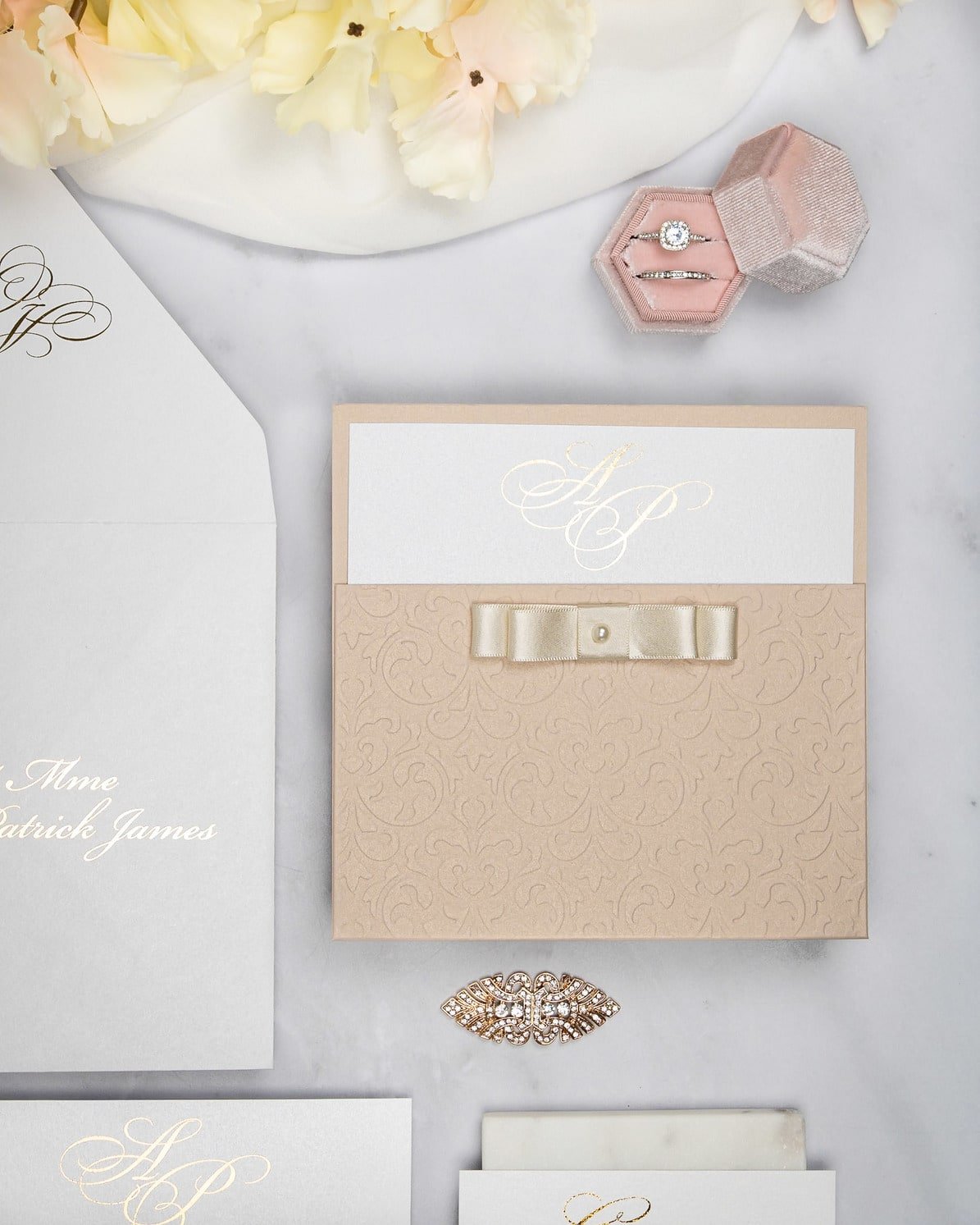 "Chanel" - Faire-part de mariage chic, élégant et romantique avec dorure or - Wedding stationery - Création Luxe Carterie Studio