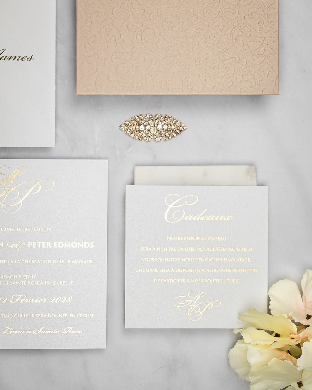 "Chanel" - Faire-part de mariage chic, élégant et romantique avec dorure or - Wedding stationery - Création Luxe Carterie Studio