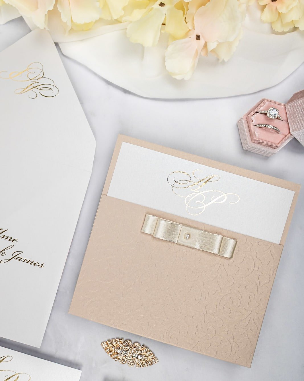 "Chanel" - Faire-part de mariage chic, élégant et romantique avec dorure or - Wedding stationery - Création Luxe Carterie Studio
