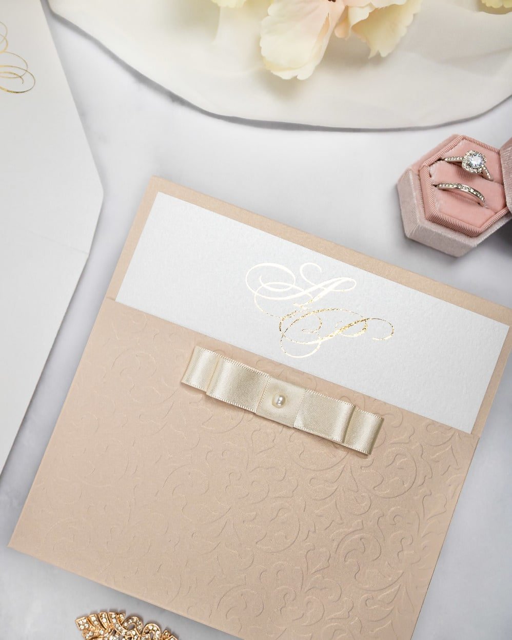 "Chanel" - Faire-part de mariage chic, élégant et romantique avec dorure or - Wedding stationery - Création Luxe Carterie Studio