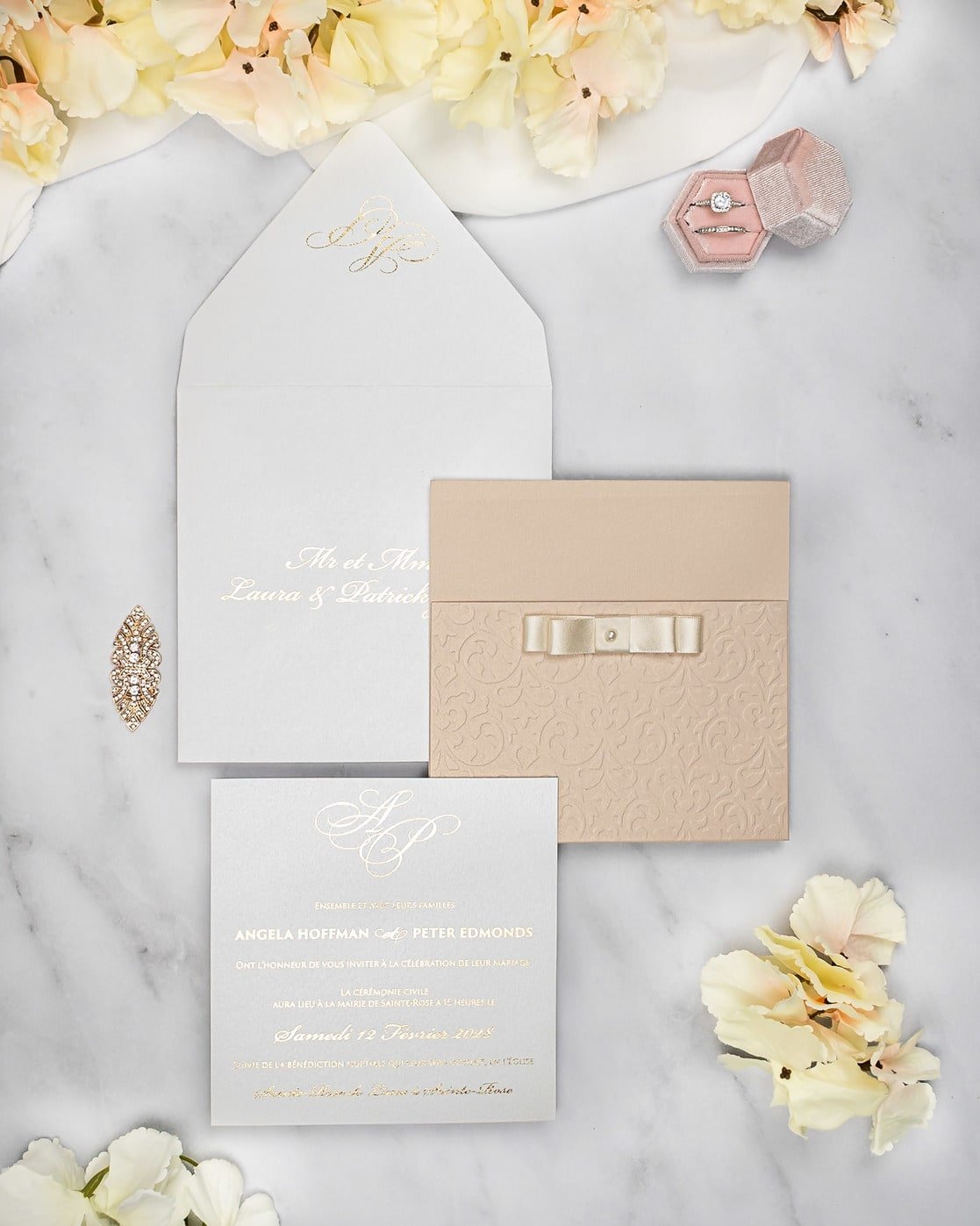"Chanel" - Faire-part de mariage chic, élégant et romantique avec dorure or - Wedding stationery - Création Luxe Carterie Studio