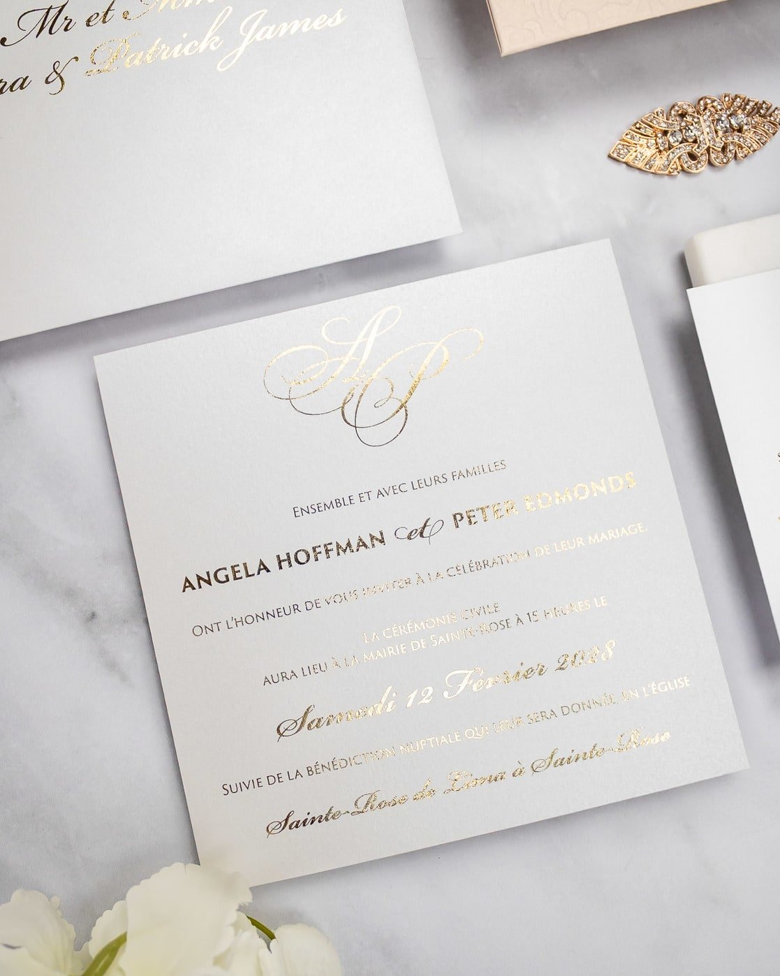 "Chanel" - Faire-part de mariage chic, élégant et romantique avec dorure or - Wedding stationery - Création Luxe Carterie Studio