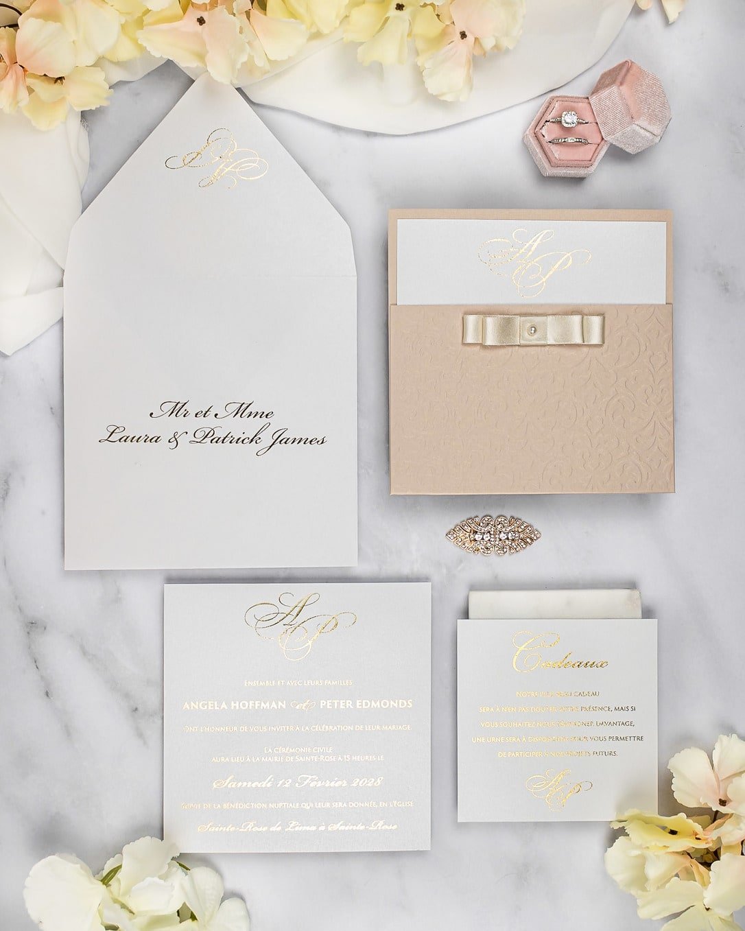 "Chanel" - Faire-part de mariage chic, élégant et romantique avec dorure or - Wedding stationery - Création Luxe Carterie Studio