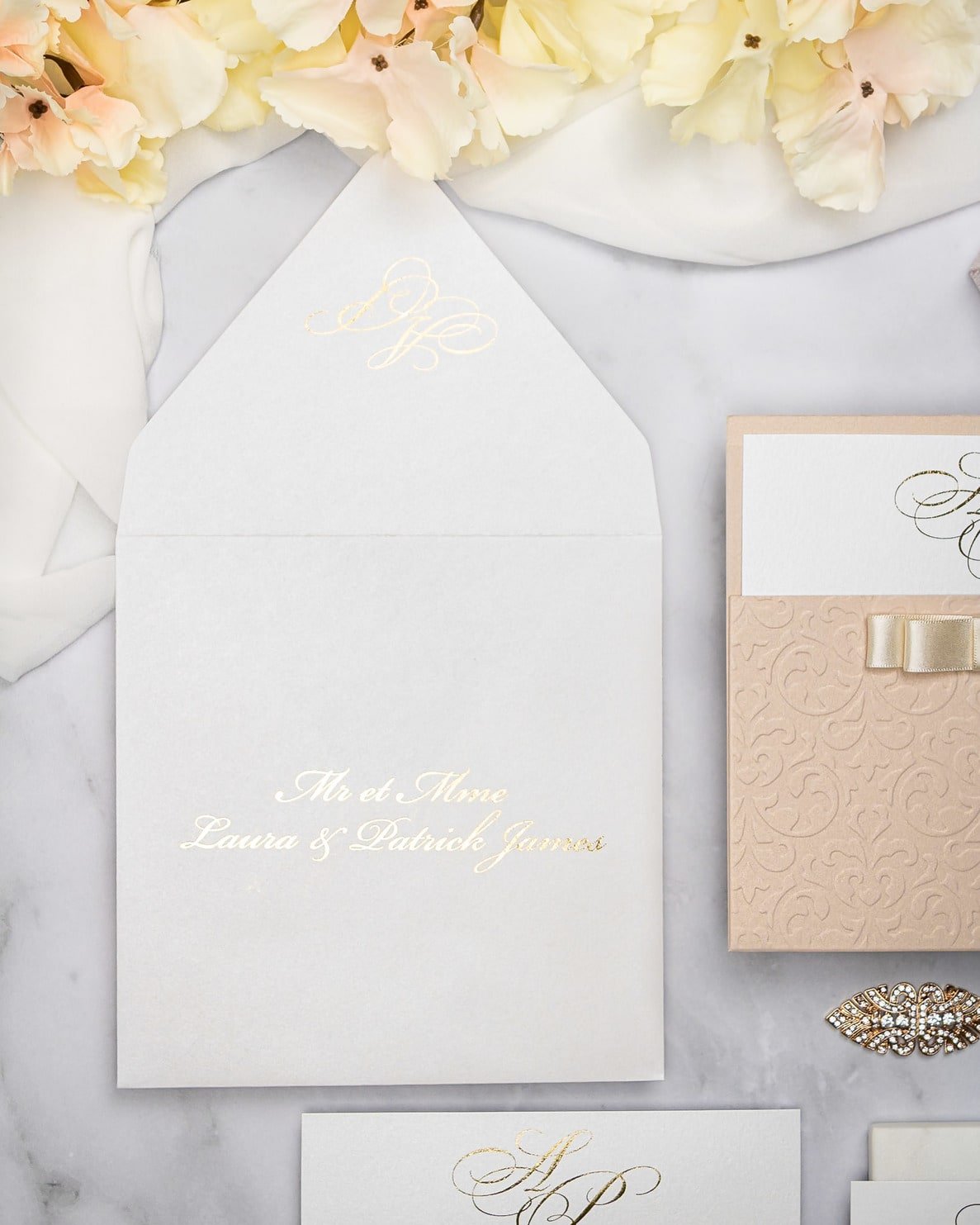 "Chanel" - Faire-part de mariage chic, élégant et romantique avec dorure or - Wedding stationery - Création Luxe Carterie Studio