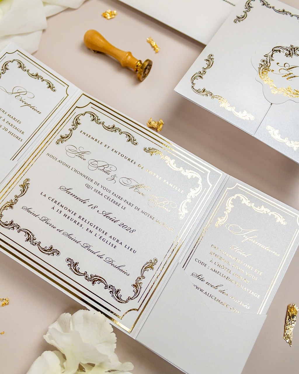 "Chantelle" - Faire-part de mariage chic, élégant et romantique avec dorure or - Wedding stationery - Création Luxe Carterie Studio