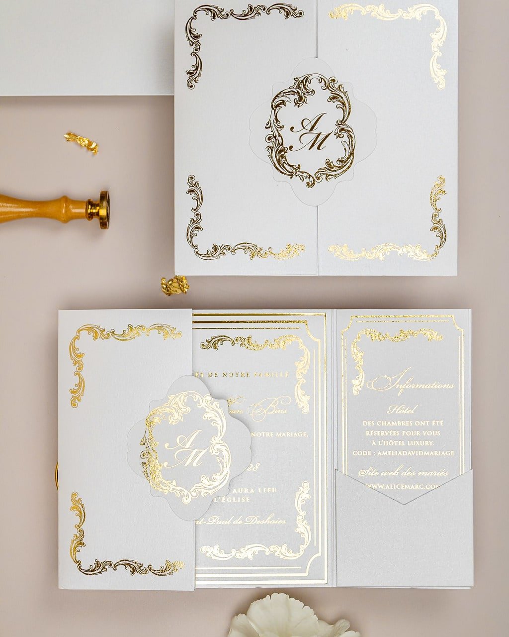 "Chantelle" - Faire-part de mariage chic, élégant et romantique avec dorure or - Wedding stationery - Création Luxe Carterie Studio