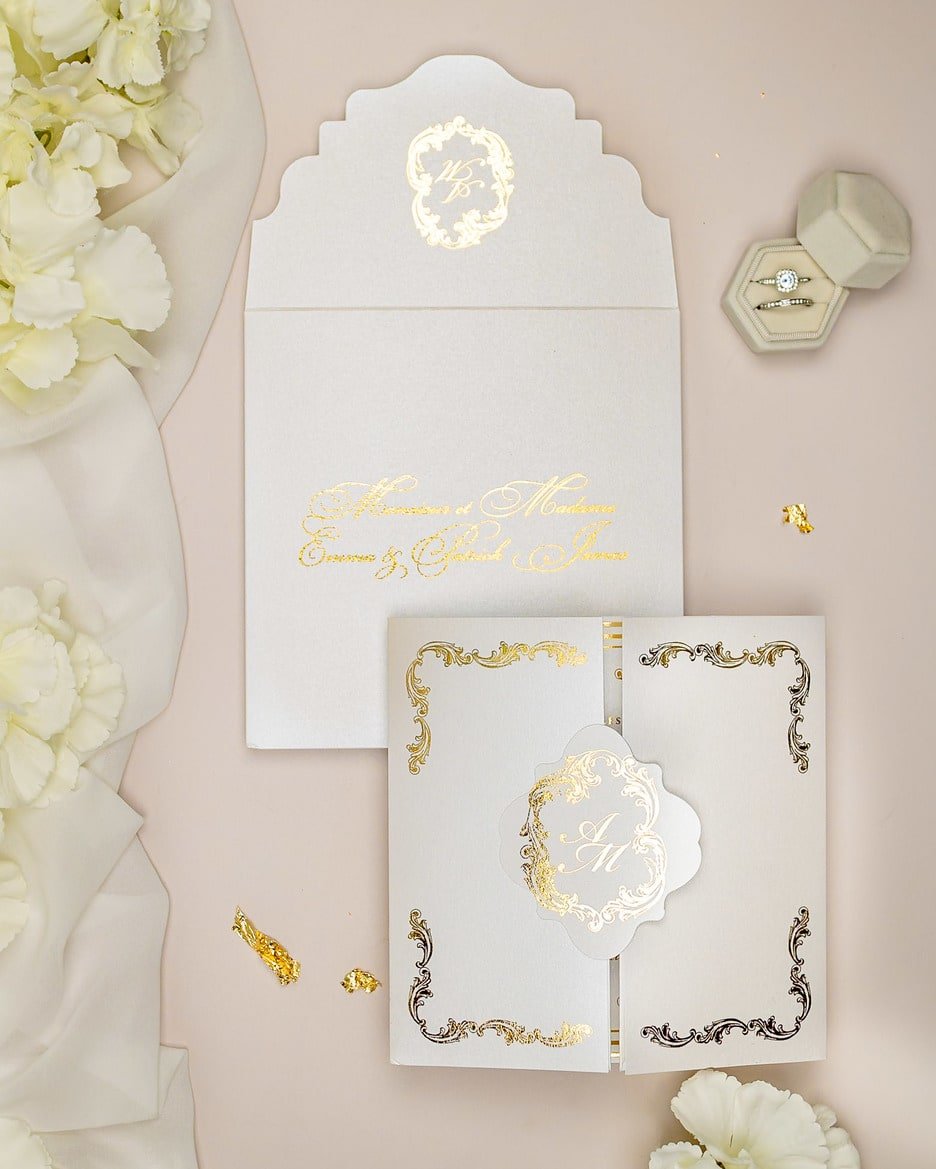 "Chantelle" - Faire-part de mariage chic, élégant et romantique avec dorure or - Wedding stationery - Création Luxe Carterie Studio