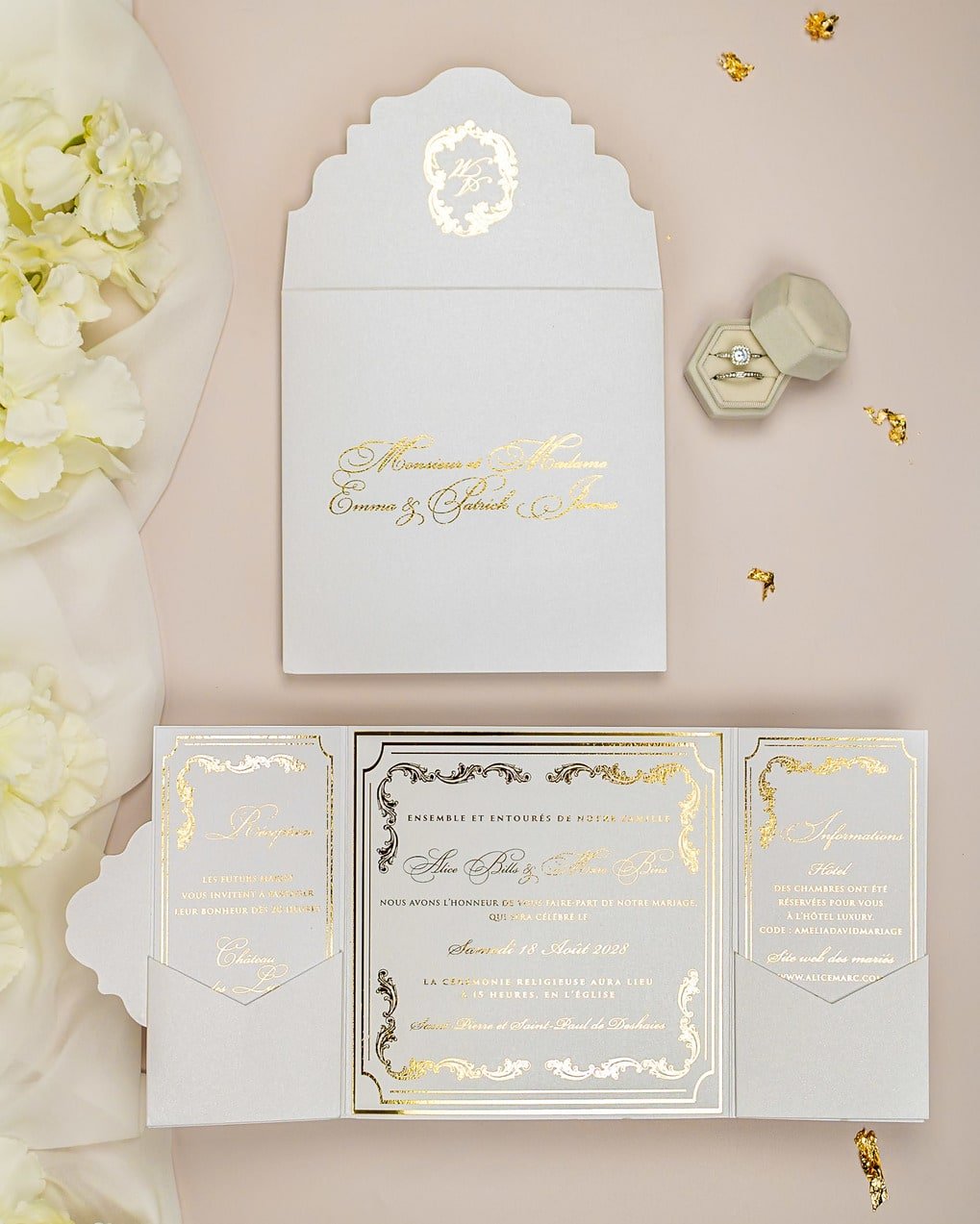 "Chantelle" - Faire-part de mariage chic, élégant et romantique avec dorure or - Wedding stationery - Création Luxe Carterie Studio