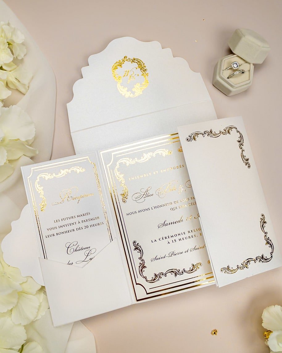 "Chantelle" - Faire-part de mariage chic, élégant et romantique avec dorure or - Wedding stationery - Création Luxe Carterie Studio