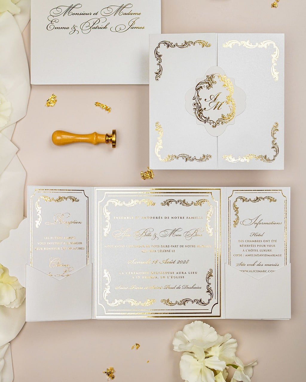 "Chantelle" - Faire-part de mariage chic, élégant et romantique avec dorure or - Wedding stationery - Création Luxe Carterie Studio