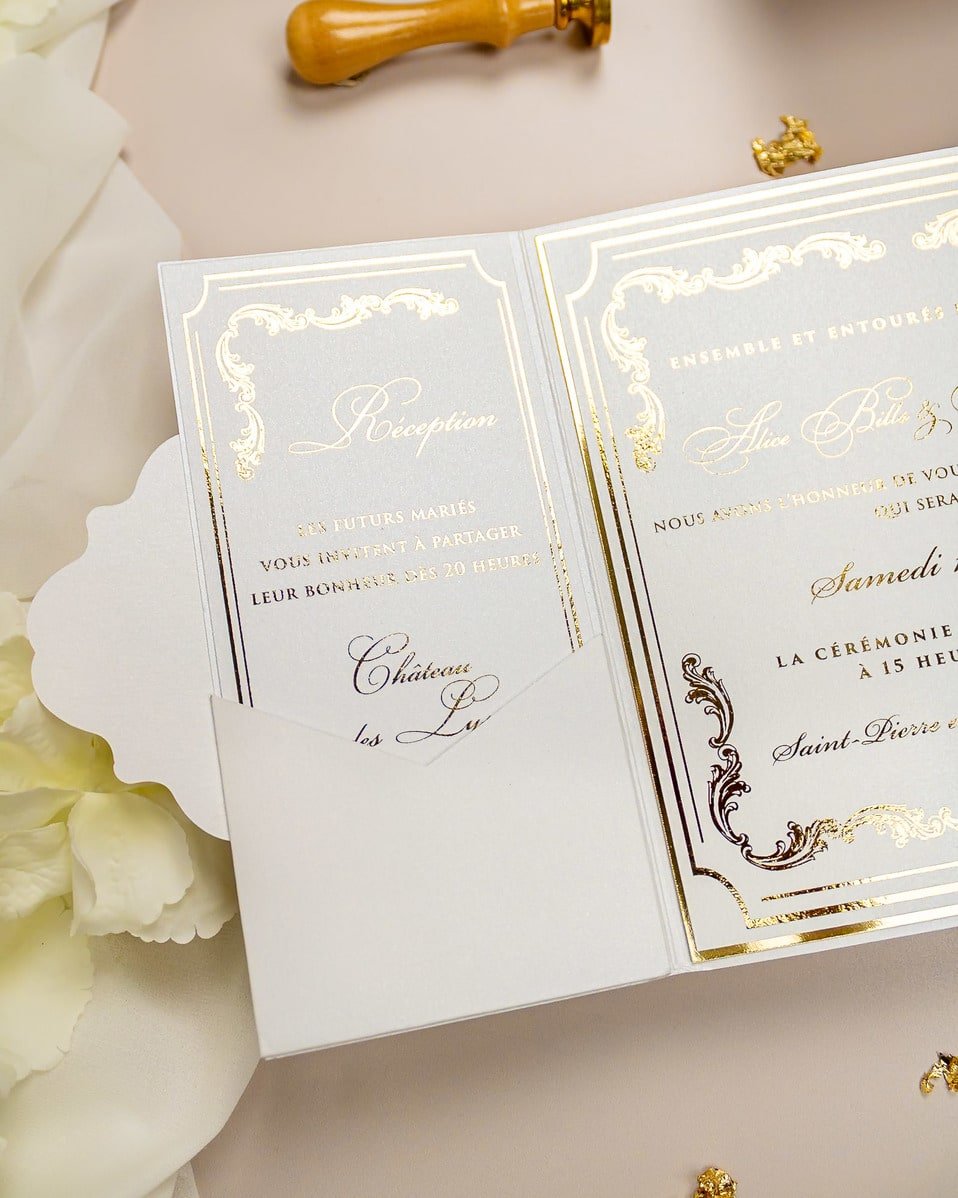 "Chantelle" - Faire-part de mariage chic, élégant et romantique avec dorure or - Wedding stationery - Création Luxe Carterie Studio