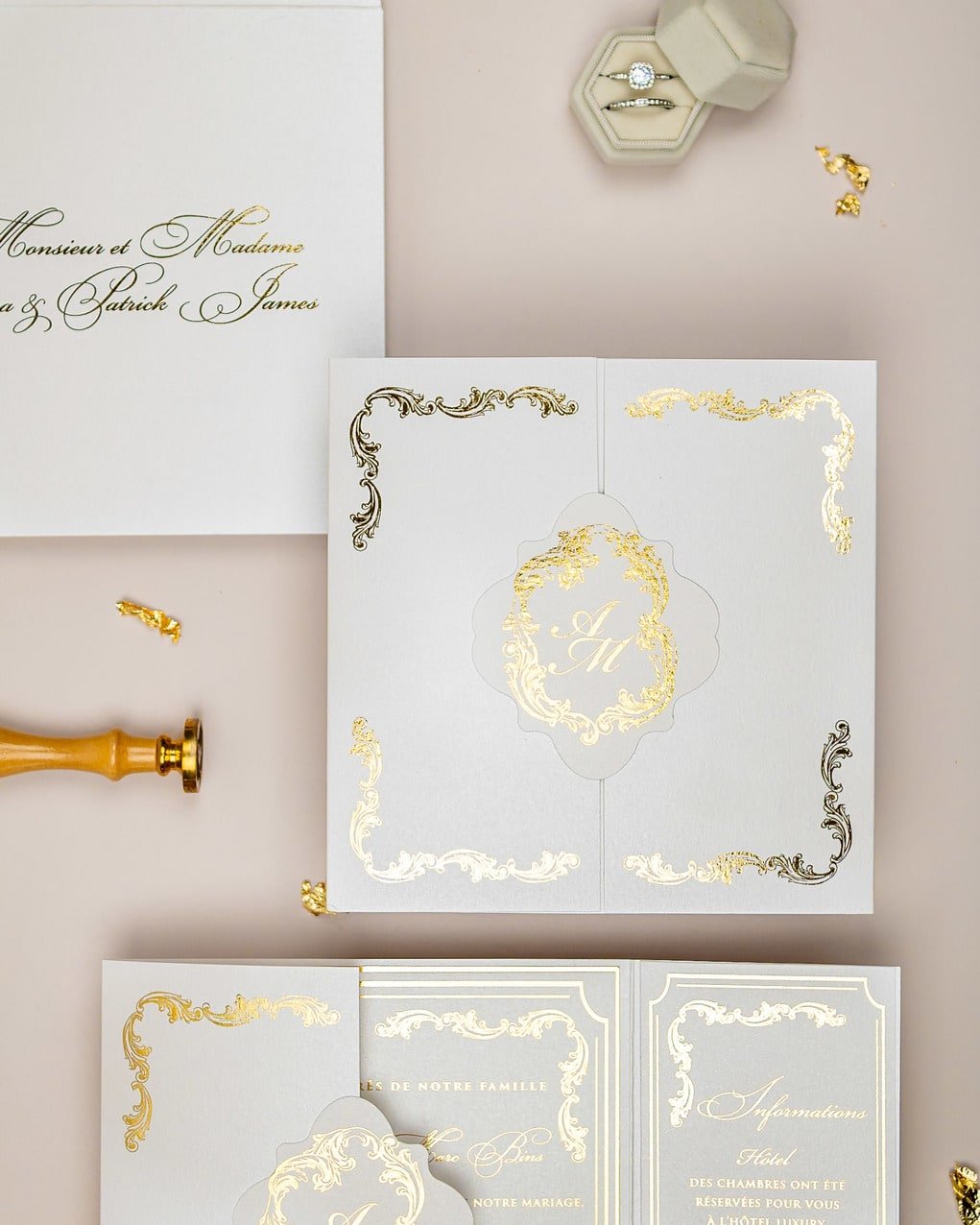 "Chantelle" - Faire-part de mariage chic, élégant et romantique avec dorure or - Wedding stationery - Création Luxe Carterie Studio