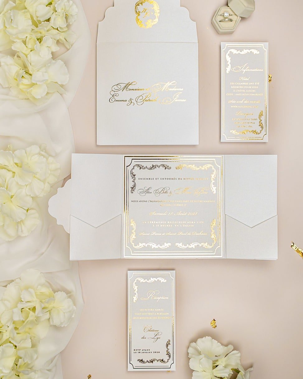 "Chantelle" - Faire-part de mariage chic, élégant et romantique avec dorure or - Wedding stationery - Création Luxe Carterie Studio