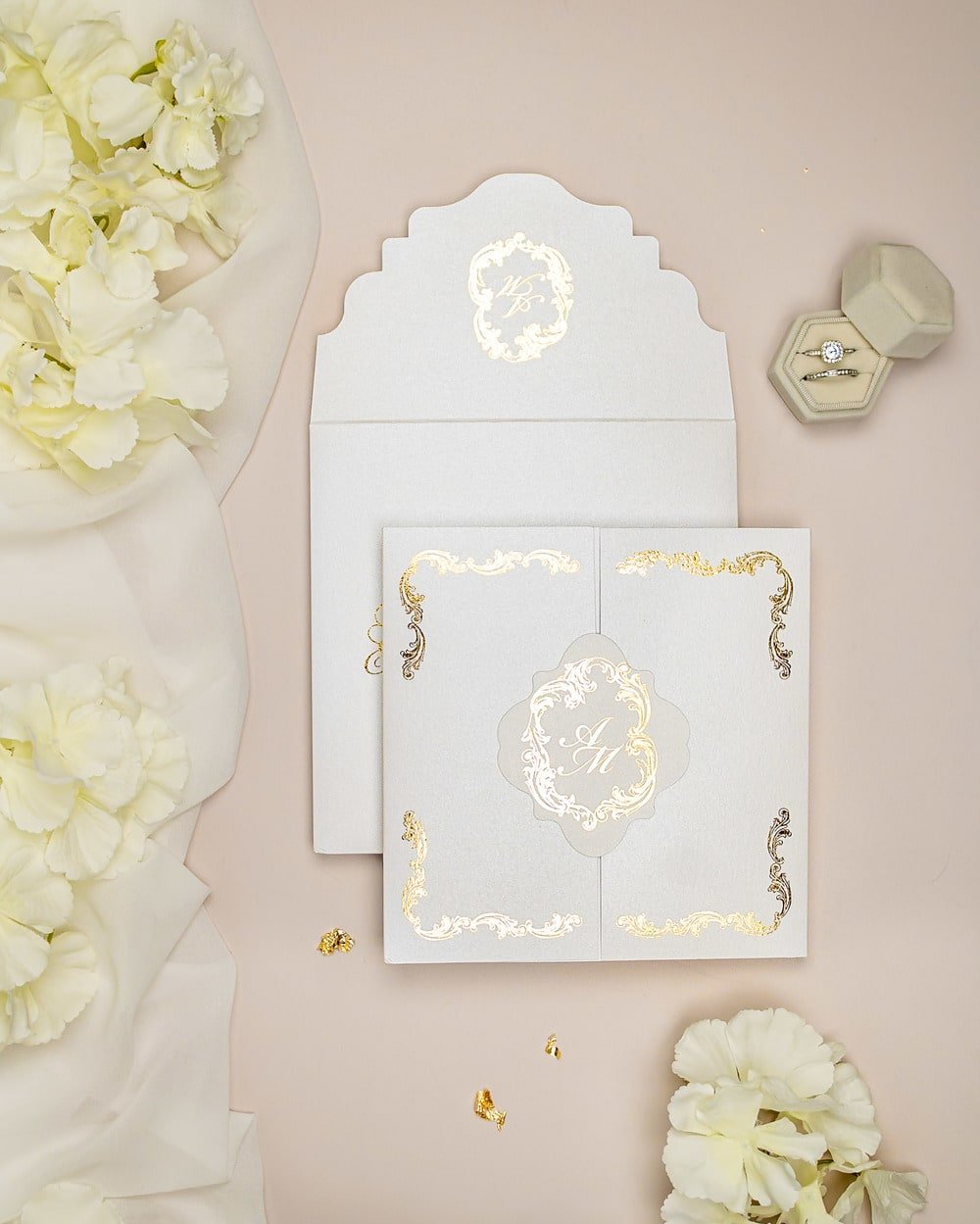 "Chantelle" - Faire-part de mariage chic, élégant et romantique avec dorure or - Wedding stationery - Création Luxe Carterie Studio