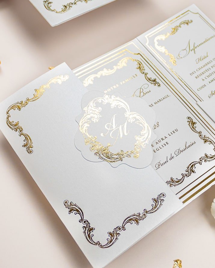 "Chantelle" - Faire-part de mariage chic, élégant et romantique avec dorure or - Wedding stationery - Création Luxe Carterie Studio