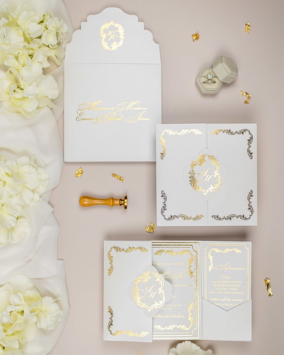 "Chantelle" - Faire-part de mariage chic, élégant et romantique avec dorure or - Wedding stationery - Création Luxe Carterie Studio
