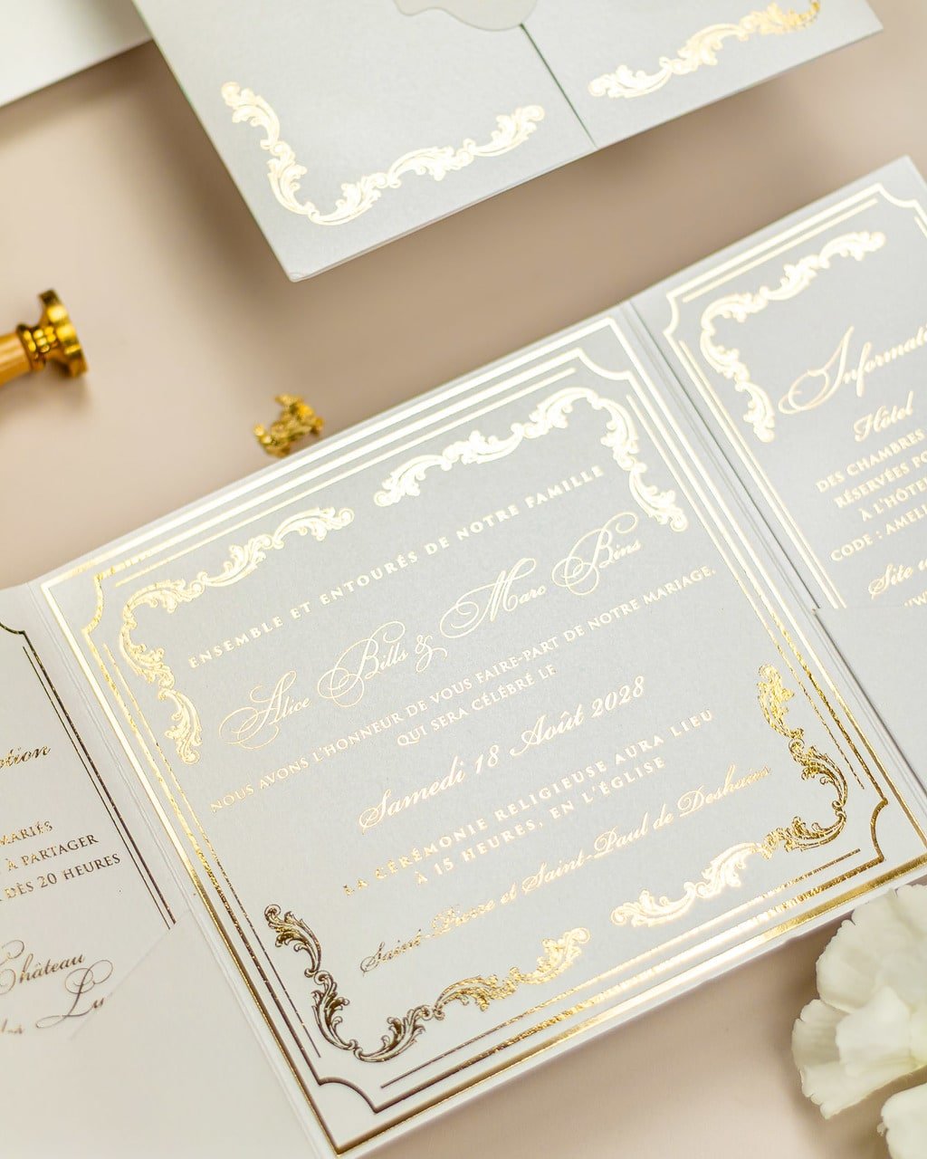 "Chantelle" - Faire-part de mariage chic, élégant et romantique avec dorure or - Wedding stationery - Création Luxe Carterie Studio