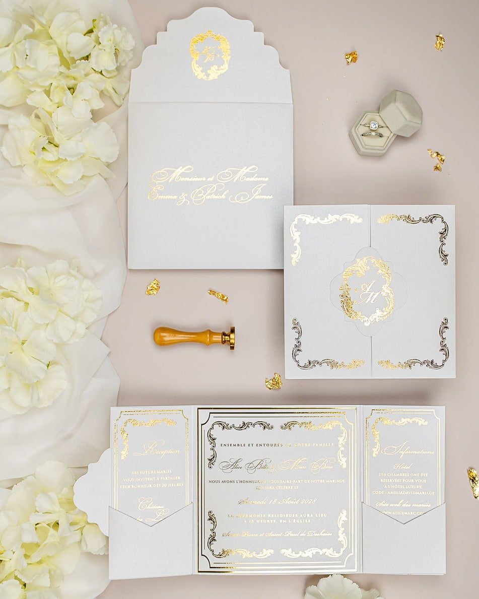 "Chantelle" - Faire-part de mariage chic, élégant et romantique avec dorure or - Wedding stationery - Création Luxe Carterie Studio