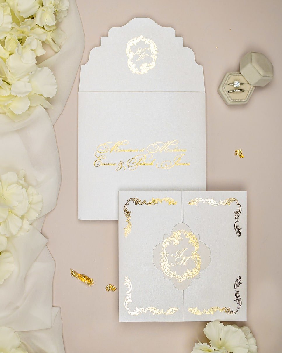 "Chantelle" - Faire-part de mariage chic, élégant et romantique avec dorure or - Wedding stationery - Création Luxe Carterie Studio