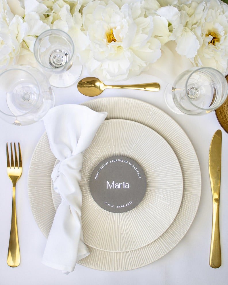 "Chiara - Marque-place" – Marque-place chic, élégant et romantique avec dorure or pour réception de mariage – Papeterie de mariage - Wedding stationery - Création Luxe Carterie Studio