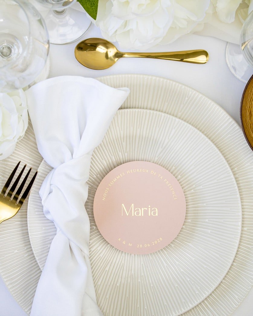 "Chiara - Marque-place" – Marque-place chic, élégant et romantique avec dorure or pour réception de mariage – Papeterie de mariage - Wedding stationery - Création Luxe Carterie Studio