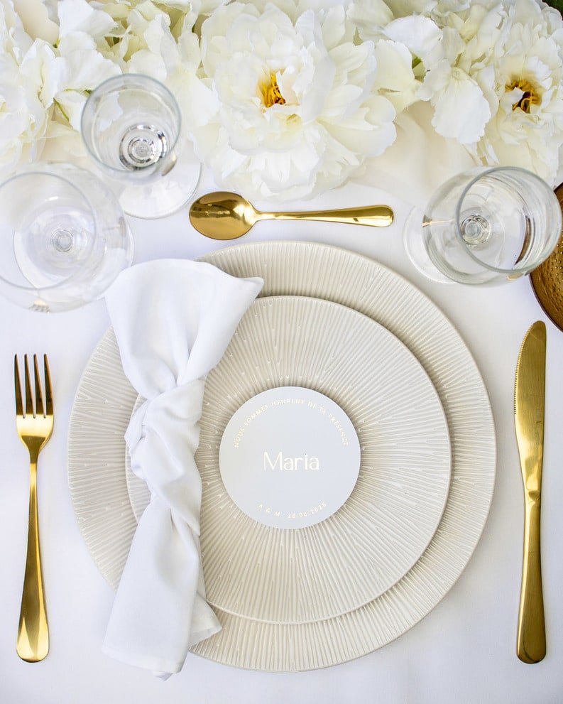 "Chiara - Marque-place" – Marque-place chic, élégant et romantique avec dorure or pour réception de mariage – Papeterie de mariage - Wedding stationery - Création Luxe Carterie Studio