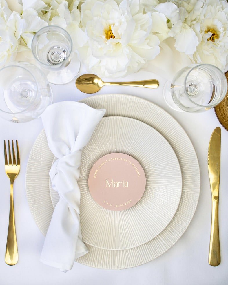 "Chiara - Marque-place" – Marque-place chic, élégant et romantique avec dorure or pour réception de mariage – Papeterie de mariage - Wedding stationery - Création Luxe Carterie Studio
