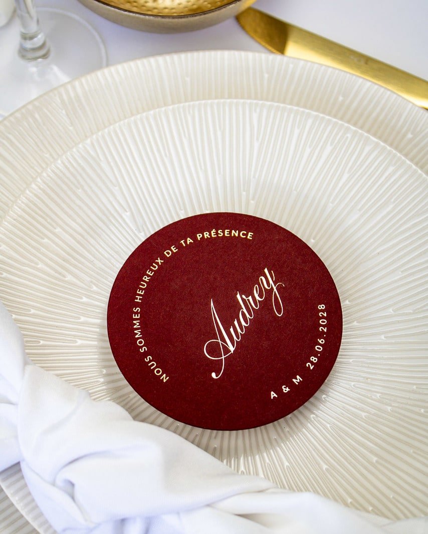 "Cléa - Marque-place" – Marque-place chic, élégant et romantique avec dorure or pour réception de mariage – Papeterie de mariage - Wedding stationery - Création Luxe Carterie Studio