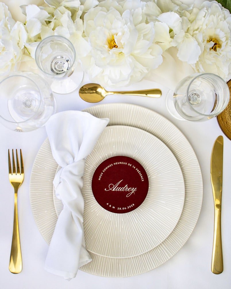 "Cléa - Marque-place" – Marque-place chic, élégant et romantique avec dorure or pour réception de mariage – Papeterie de mariage - Wedding stationery - Création Luxe Carterie Studio
