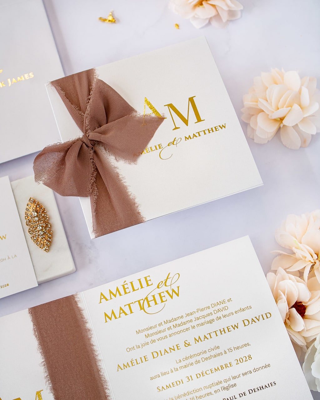 "Cloé" - Faire-part de mariage chic, élégant et romantique avec dorure or - Wedding stationery - Création Luxe Carterie Studio