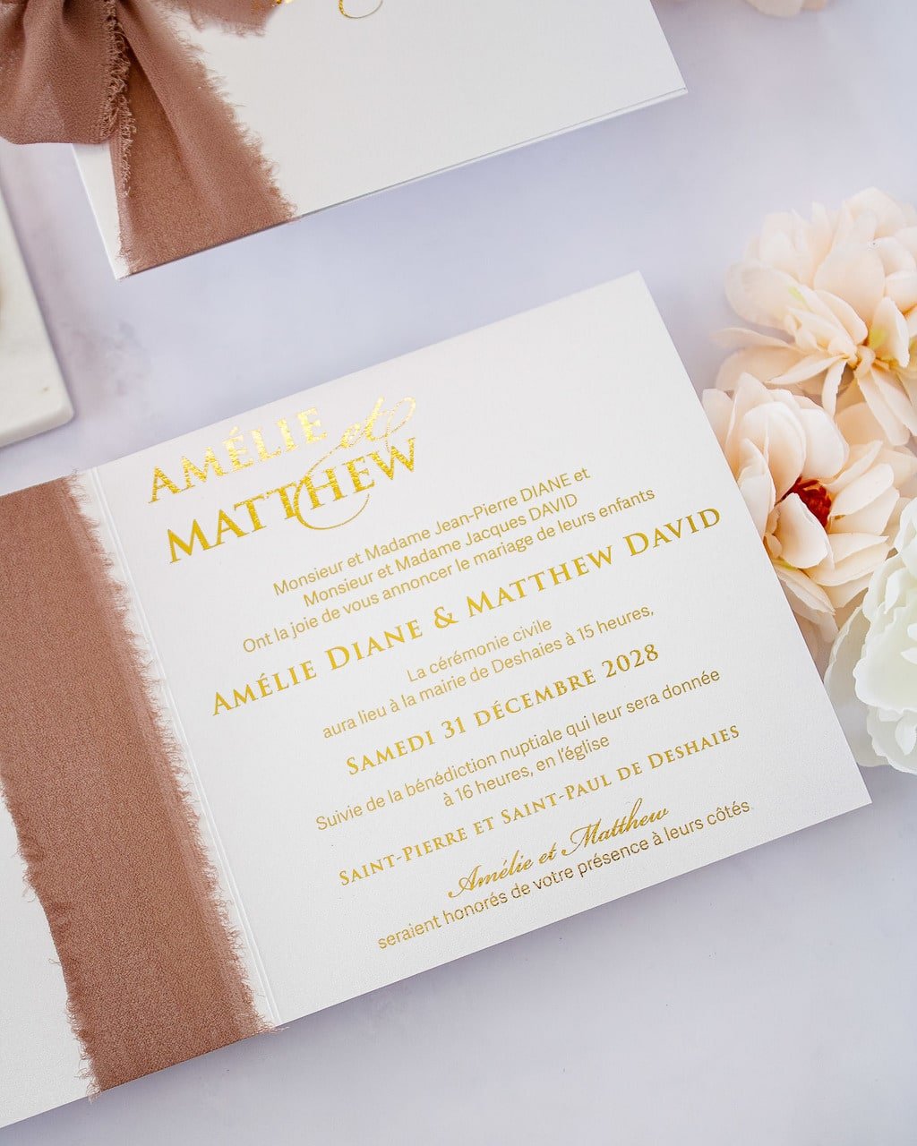 "Cloé" - Faire-part de mariage chic, élégant et romantique avec dorure or - Wedding stationery - Création Luxe Carterie Studio