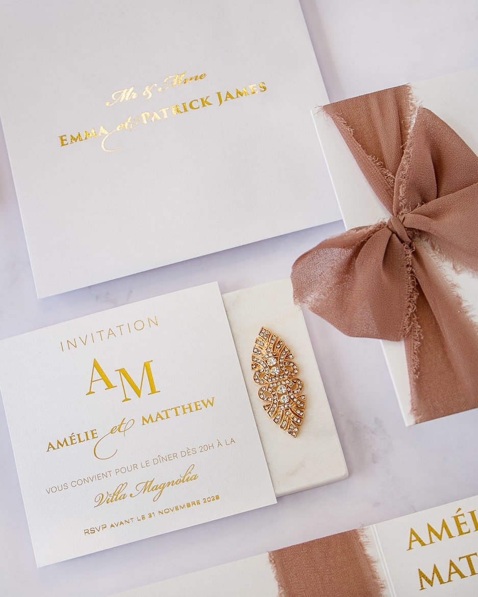 "Cloé" - Faire-part de mariage chic, élégant et romantique avec dorure or - Wedding stationery - Création Luxe Carterie Studio