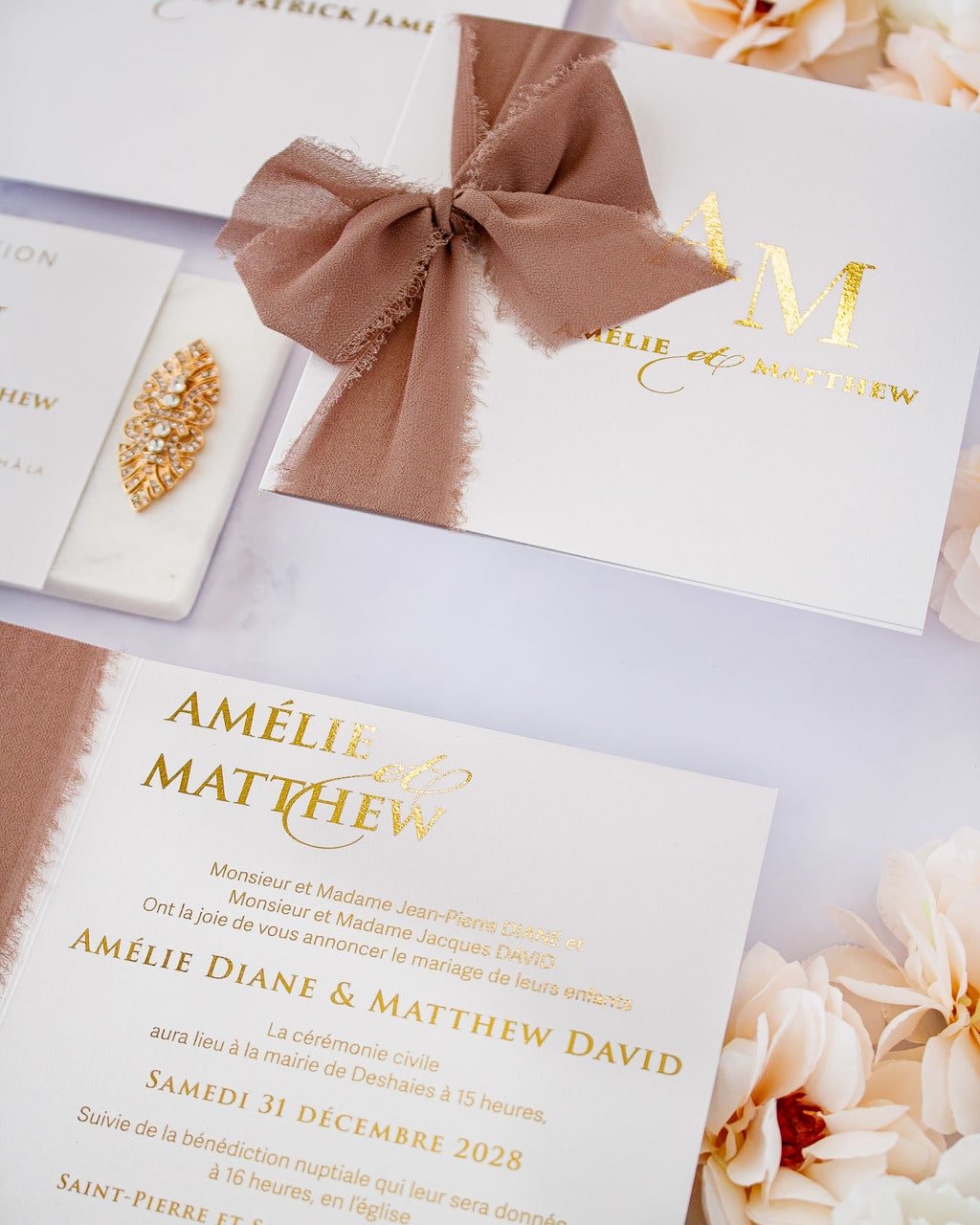 "Cloé" - Faire-part de mariage chic, élégant et romantique avec dorure or - Wedding stationery - Création Luxe Carterie Studio