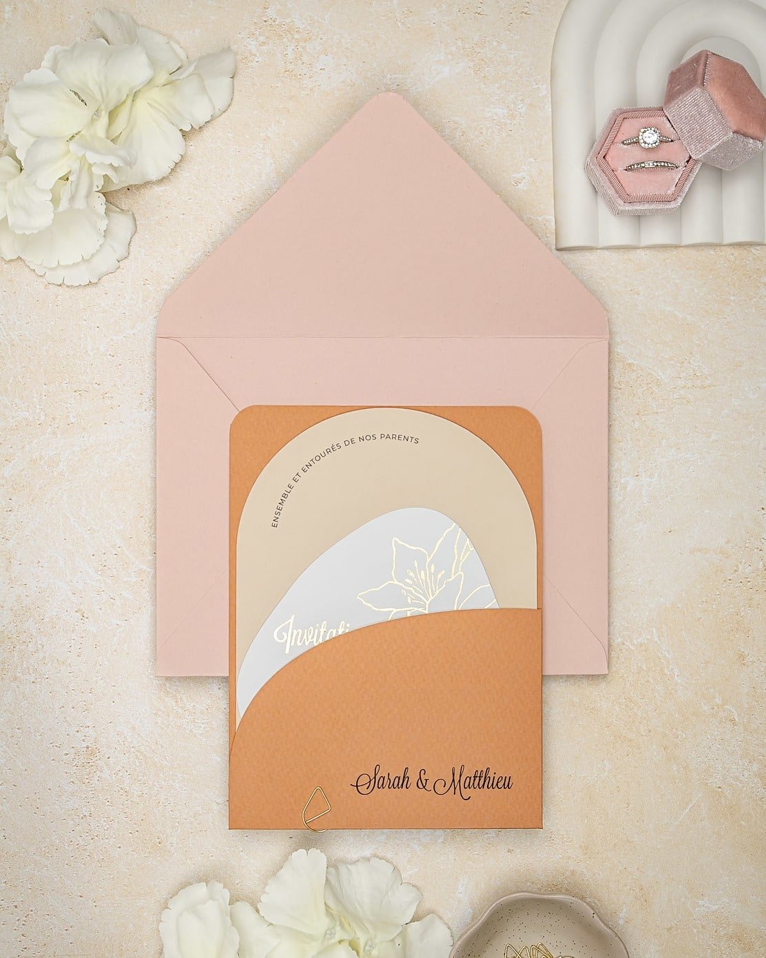 "Coeur" - Faire-part de mariage moderne, chic et élégant avec dorure or – Wedding stationery - Création Luxe Carterie Studio