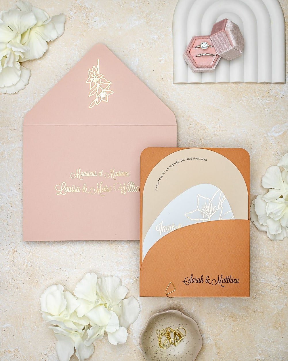 "Coeur" - Faire-part de mariage moderne, chic et élégant avec dorure or – Wedding stationery - Création Luxe Carterie Studio