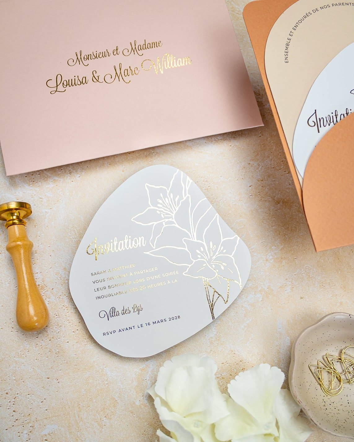 "Coeur" - Faire-part de mariage moderne, chic et élégant avec dorure or – Wedding stationery - Création Luxe Carterie Studio