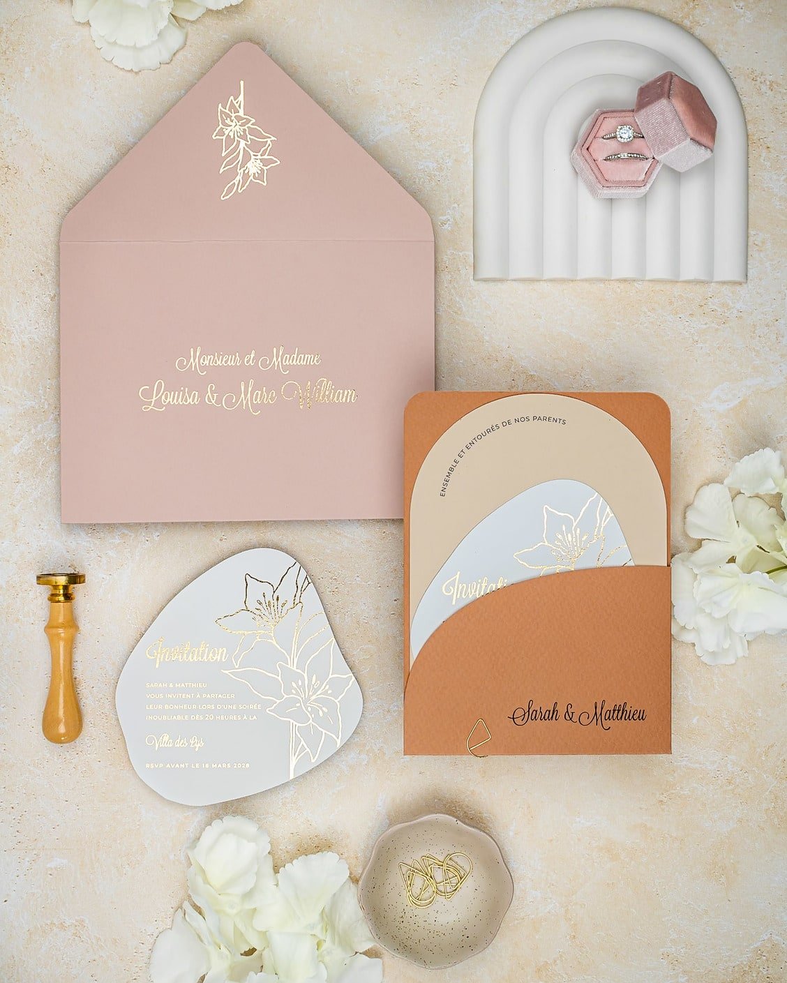 "Coeur" - Faire-part de mariage moderne, chic et élégant avec dorure or – Wedding stationery - Création Luxe Carterie Studio