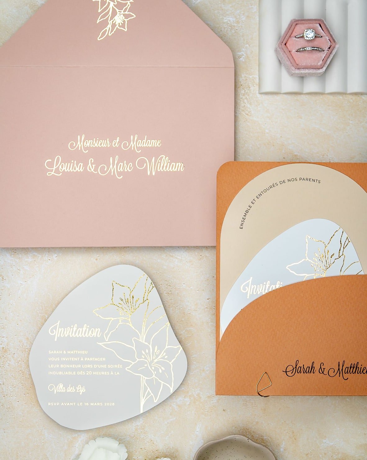 "Coeur" - Faire-part de mariage moderne, chic et élégant avec dorure or – Wedding stationery - Création Luxe Carterie Studio