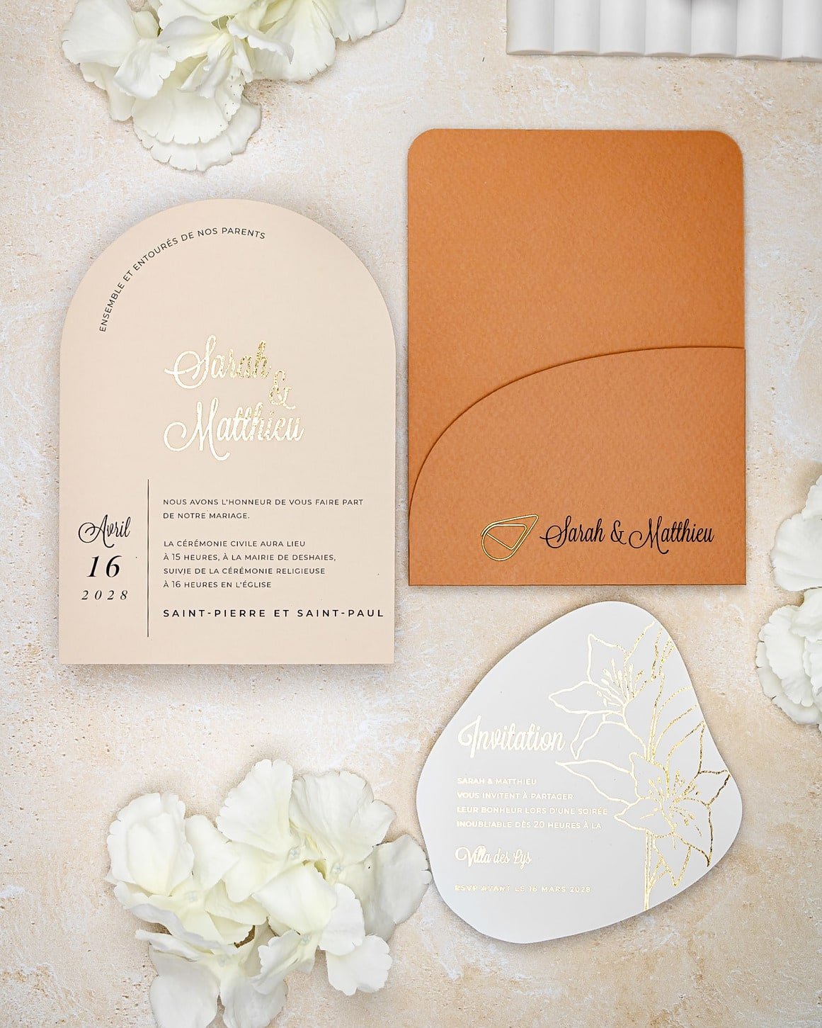 "Coeur" - Faire-part de mariage moderne, chic et élégant avec dorure or – Wedding stationery - Création Luxe Carterie Studio