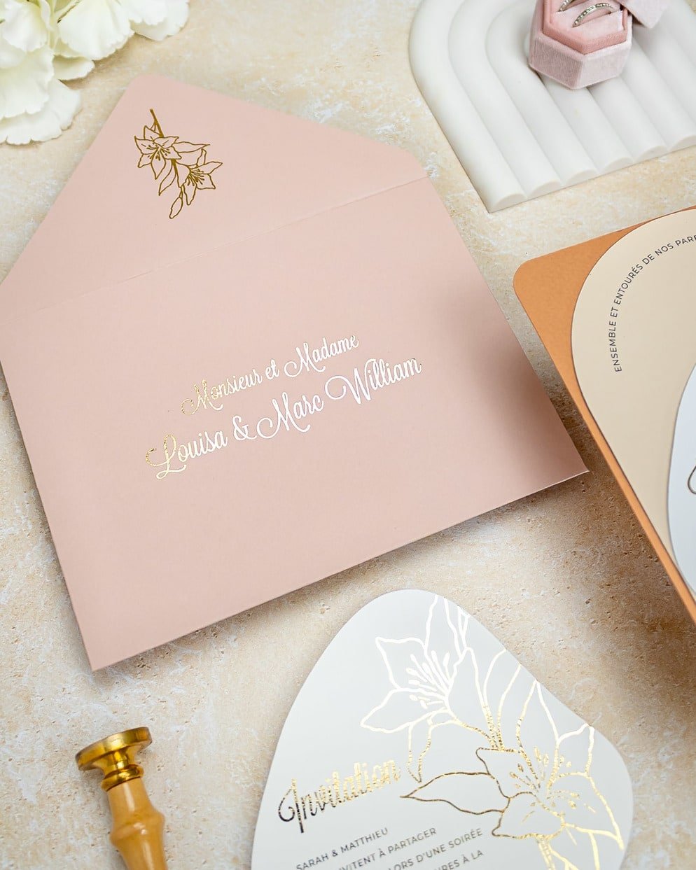 "Coeur" - Faire-part de mariage moderne, chic et élégant avec dorure or – Wedding stationery - Création Luxe Carterie Studio