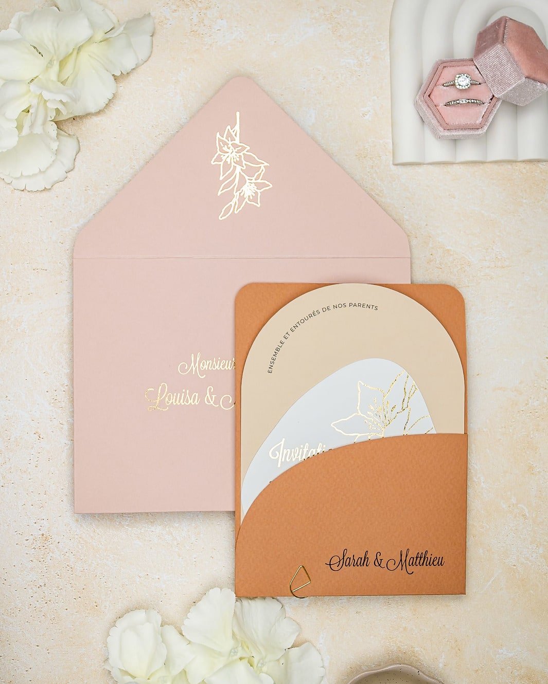 "Coeur" - Faire-part de mariage moderne, chic et élégant avec dorure or – Wedding stationery - Création Luxe Carterie Studio
