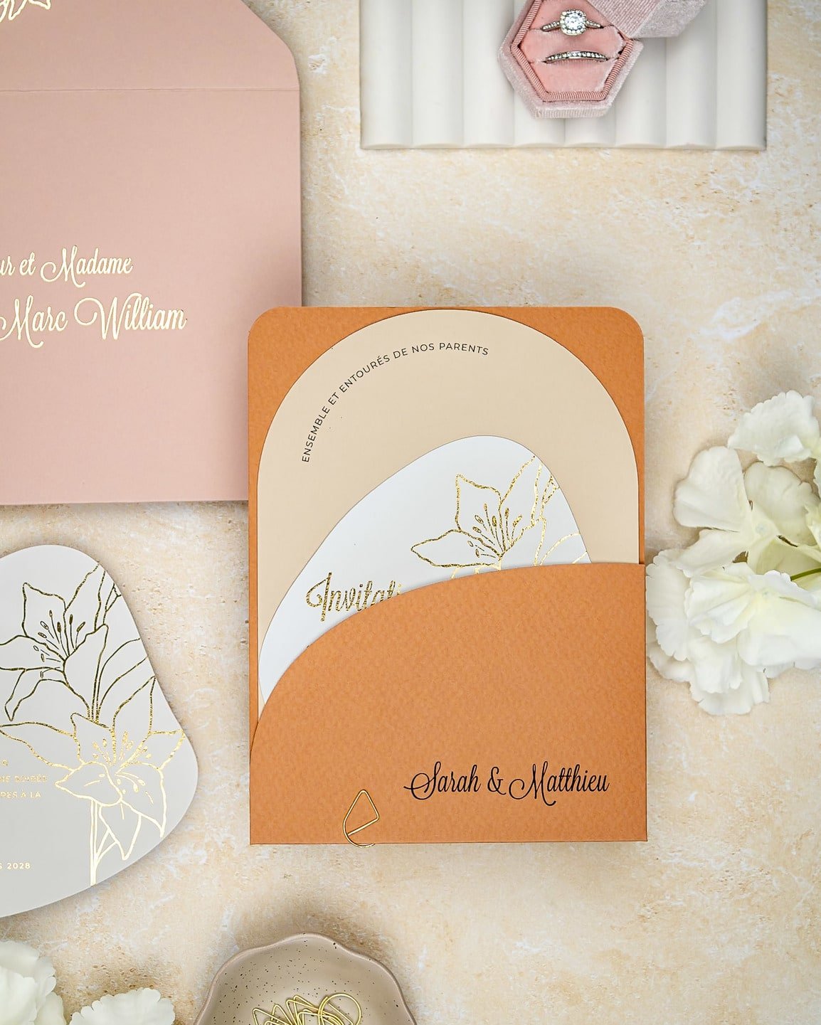"Coeur" - Faire-part de mariage moderne, chic et élégant avec dorure or – Wedding stationery - Création Luxe Carterie Studio