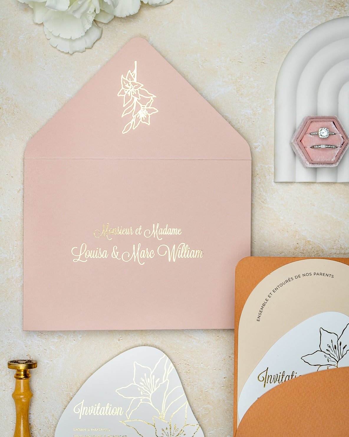 "Coeur" - Faire-part de mariage moderne, chic et élégant avec dorure or – Wedding stationery - Création Luxe Carterie Studio